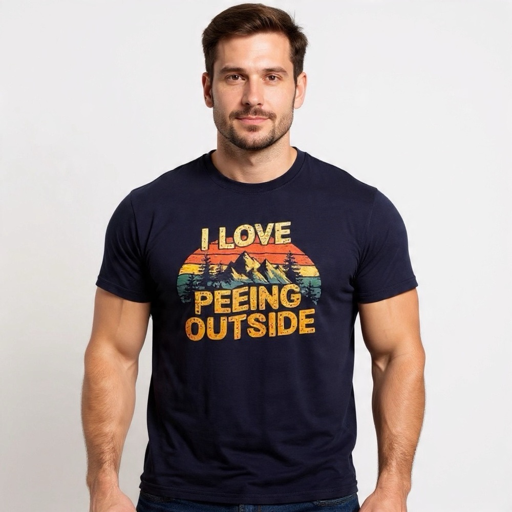 Gildan “I Love Peeing Outside” Funny Graphic Tee Blue Humor Camping Sz M